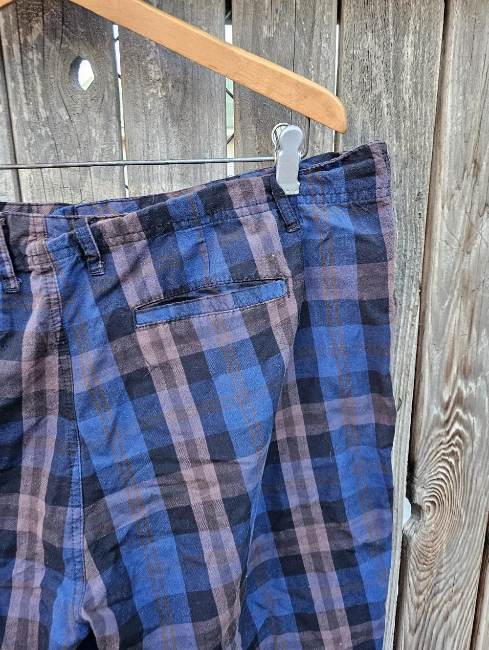 Plaid Cotton Men’s Shorts - Blue and Brown Size 38